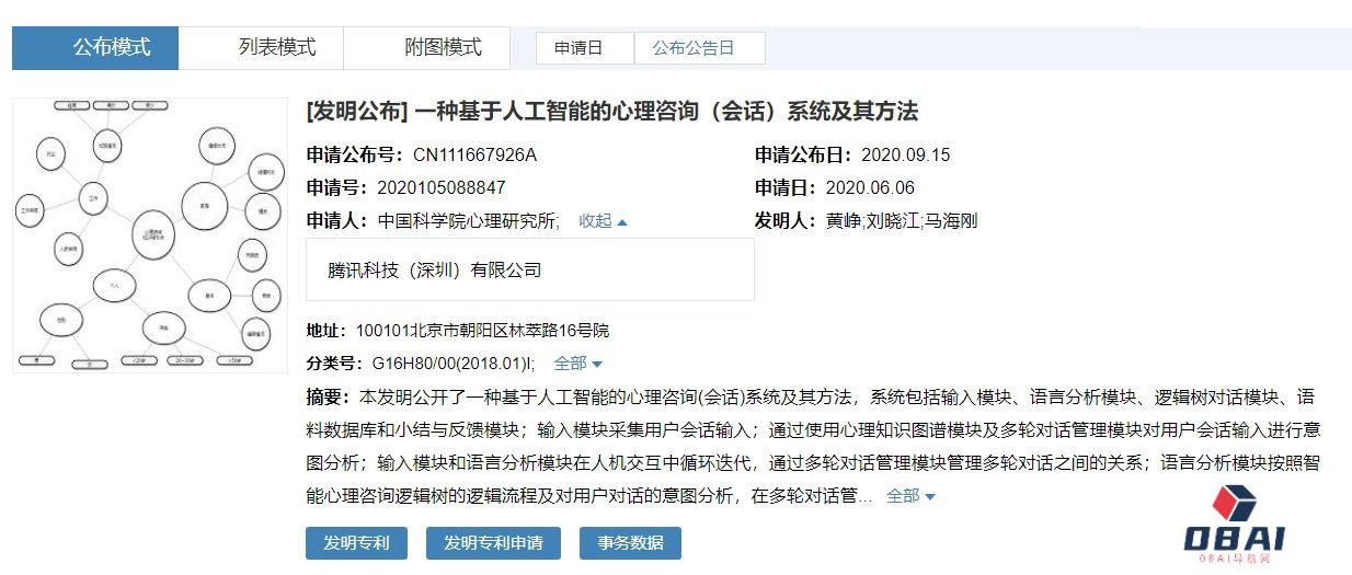 AI心理师要来了？中科院心理研究所与腾讯联合申请基于AI技术的心理咨询系统专利