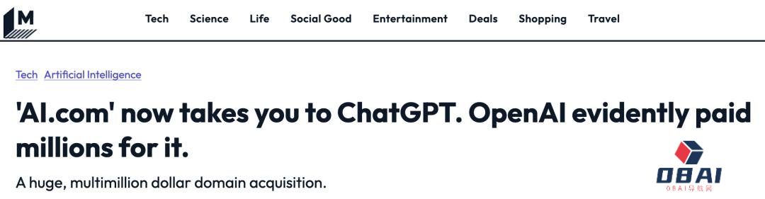 ai.com域名易主马斯克?奥特曼刚砸千万美元,4个月转手 ai.com域名易主马斯克?奥特曼刚砸千万美元,4个月转手