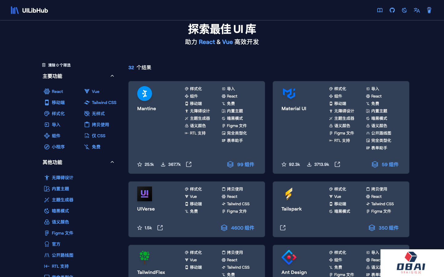 UILibHub - UI 库导航