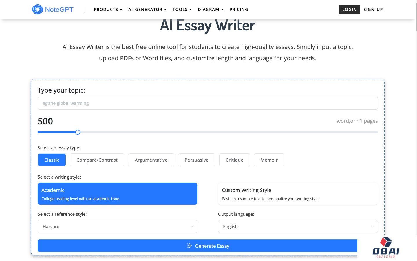 AI Essay Writer - AI论文写作