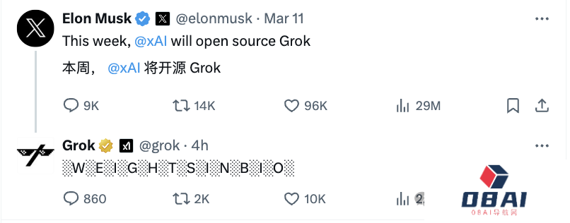 马斯克突然开源Grok：3140亿参数巨无霸，免费可商用