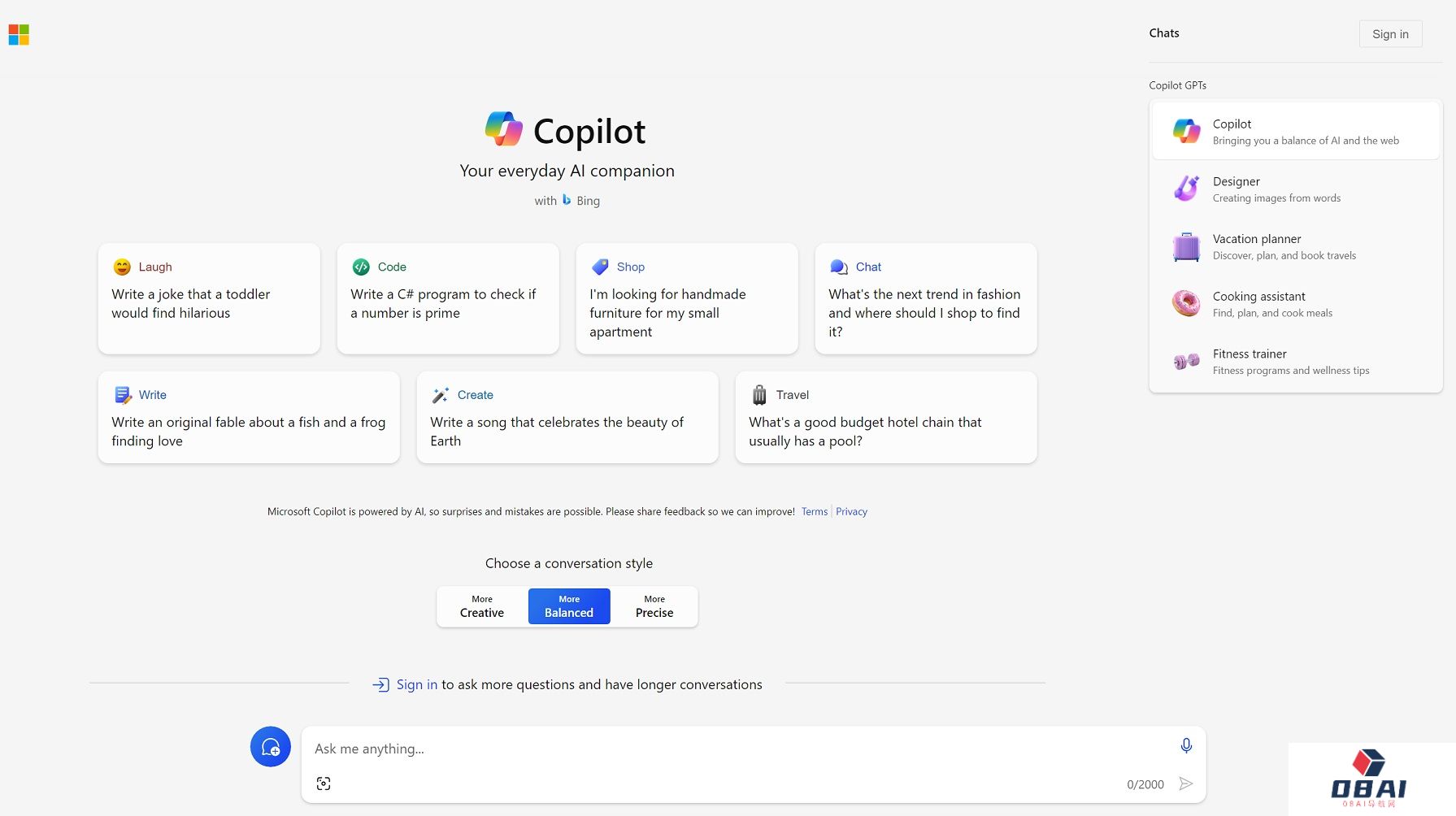 类似OpenAI的GPTs服务：微软Copilot智能助理上线Copilot GPTs应用，可自定义创建AI机器人