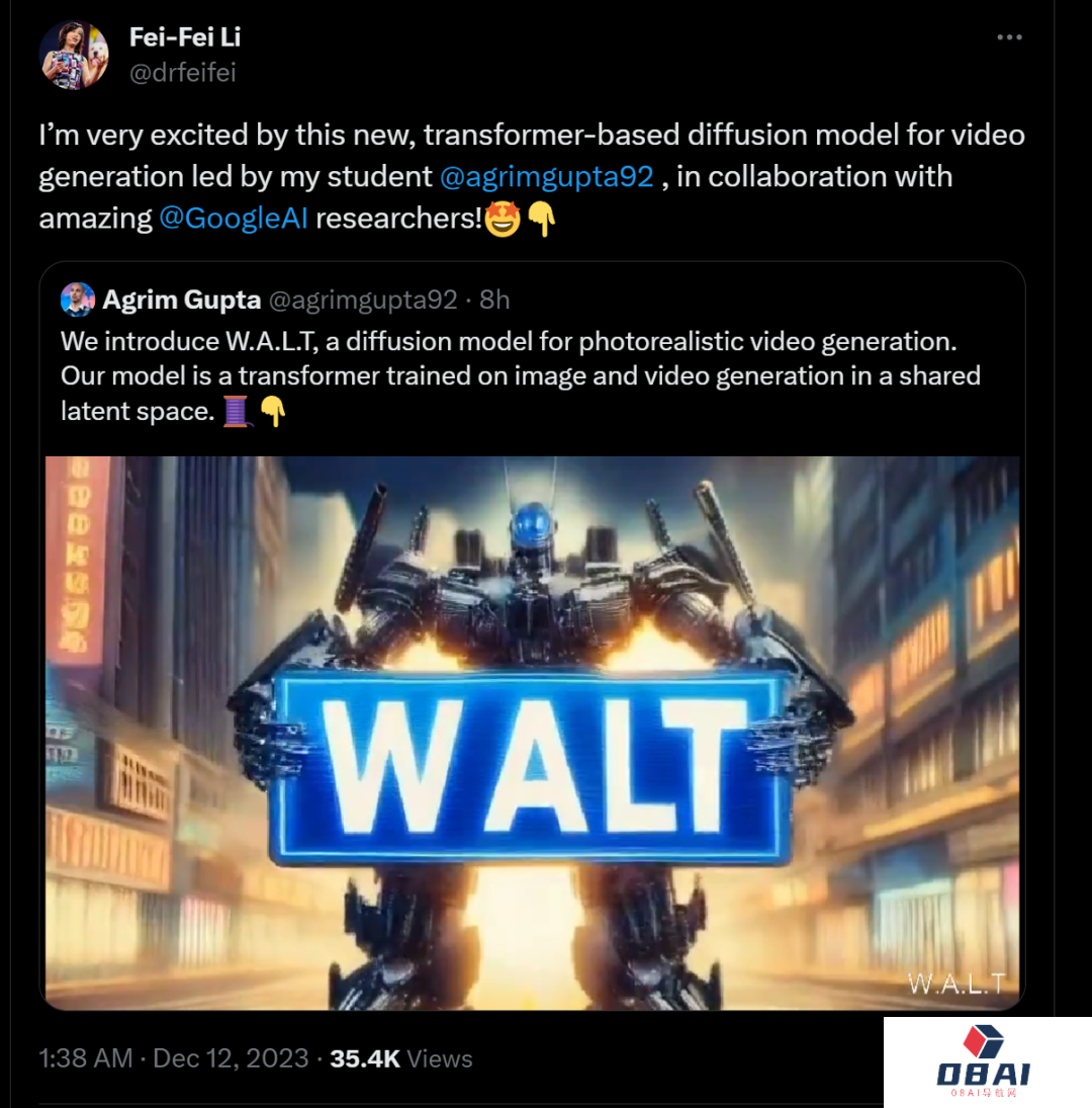 李飞飞团队AI视频生成模型介绍_扩散模型W.A.L.T