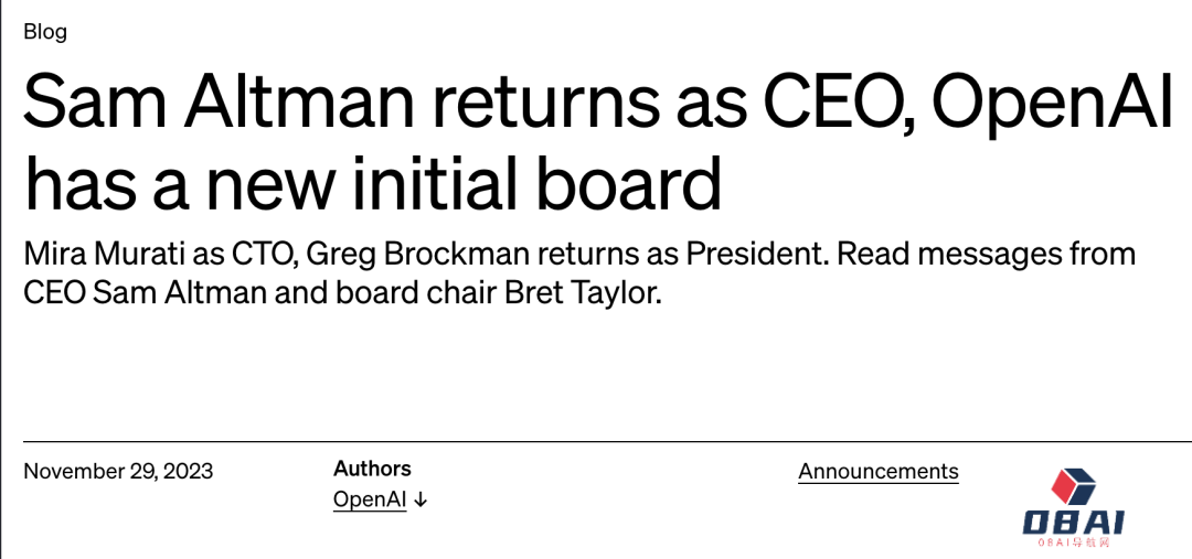 OpenAI内斗大结局_微软跻身董事会，奥特曼重返CEO，首席科学家Ilya去向未定