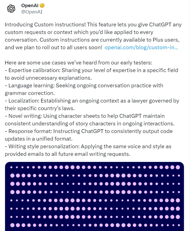 ChatGPT 能“记住”你是谁了,可以预先定制个性化指令