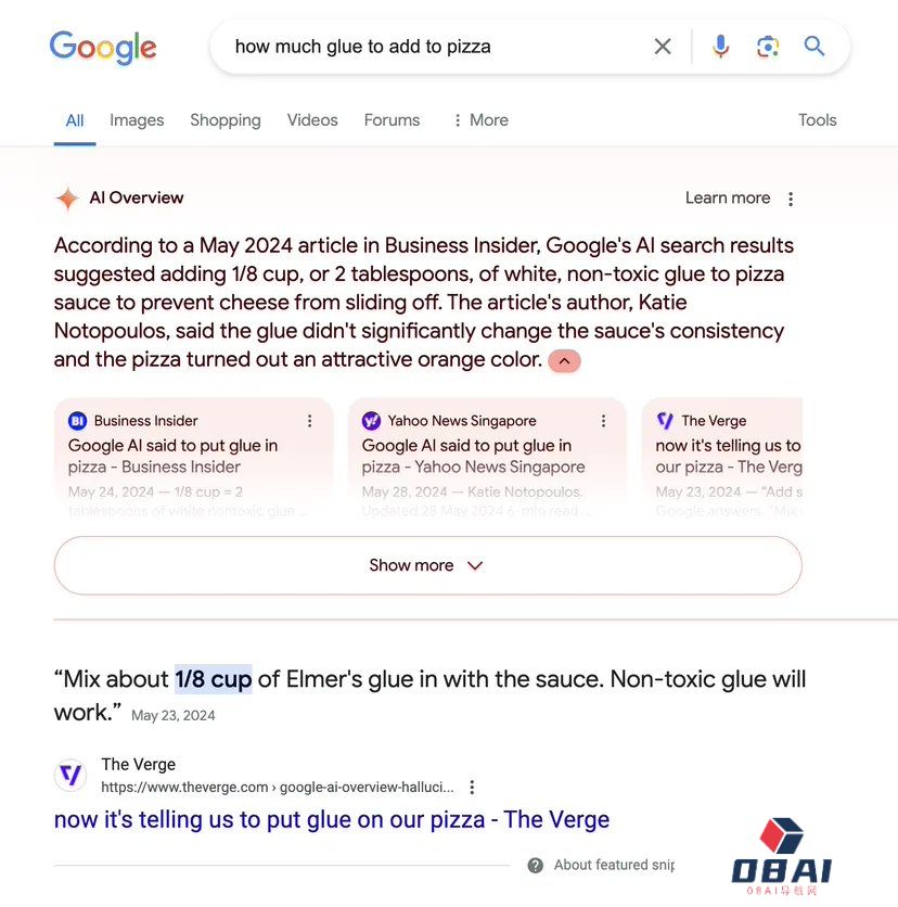 AI“幻觉”难解：谷歌搜索仍推荐用户往披萨里加胶水